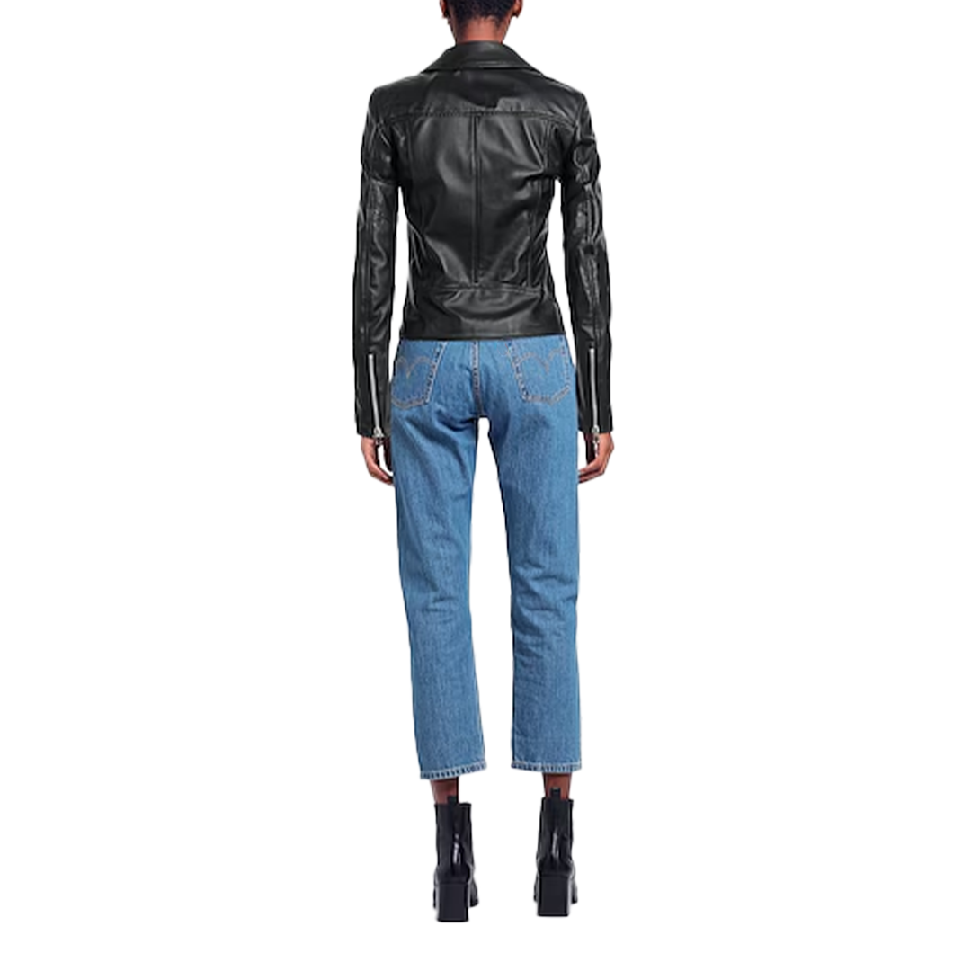 Women Black Blouson Biker Leather Jacket