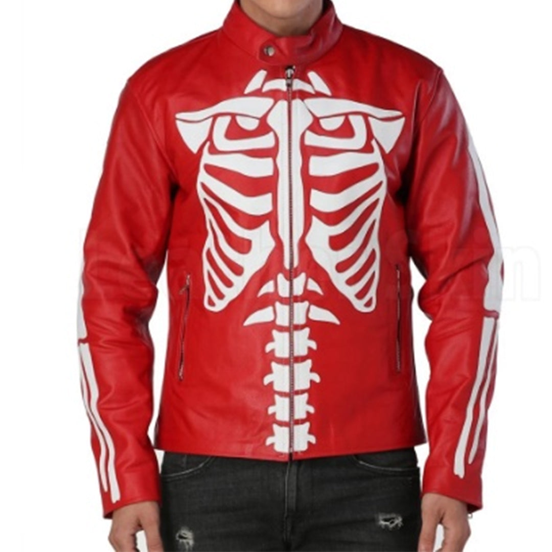 Skin Red Skeleton Biker Genuine Leather