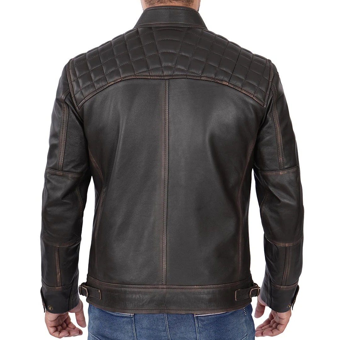 Men's Cafe Racer Distressed Brown Leather Jacket