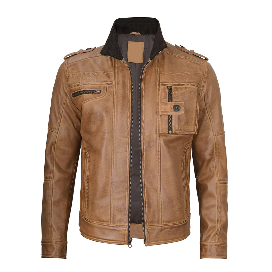 Men's Brown Cognac Biker Leather Jacket