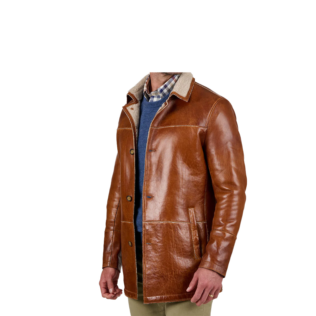 Brown Lamb Sherpa Lining Leather Coat