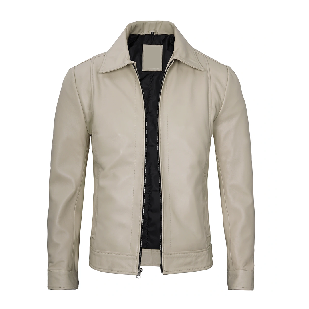 Men's Beige Harrington Real Leather Jacket