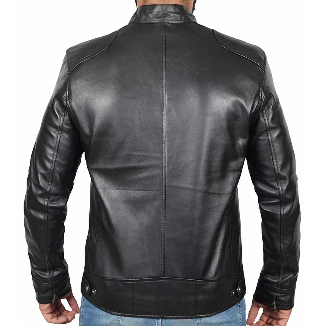 Men's Dodge Black Leather Biker Jacket