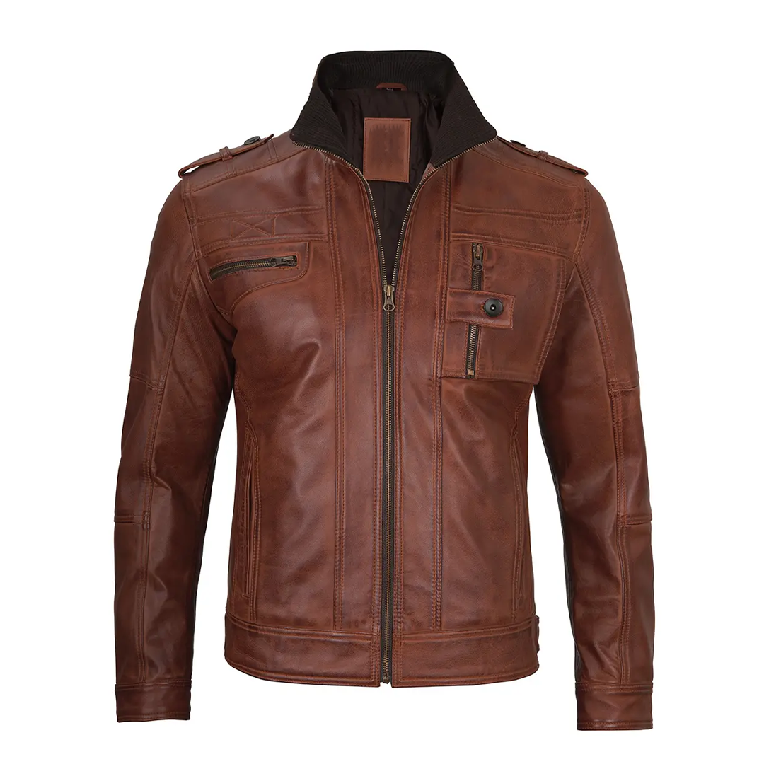 Men's Brown Cognac Biker Leather Jacket