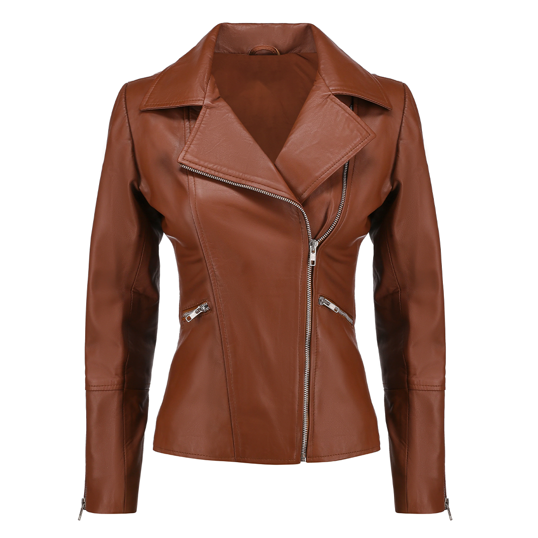 Women's Brown Asymmetrical Biker Leather Jacket