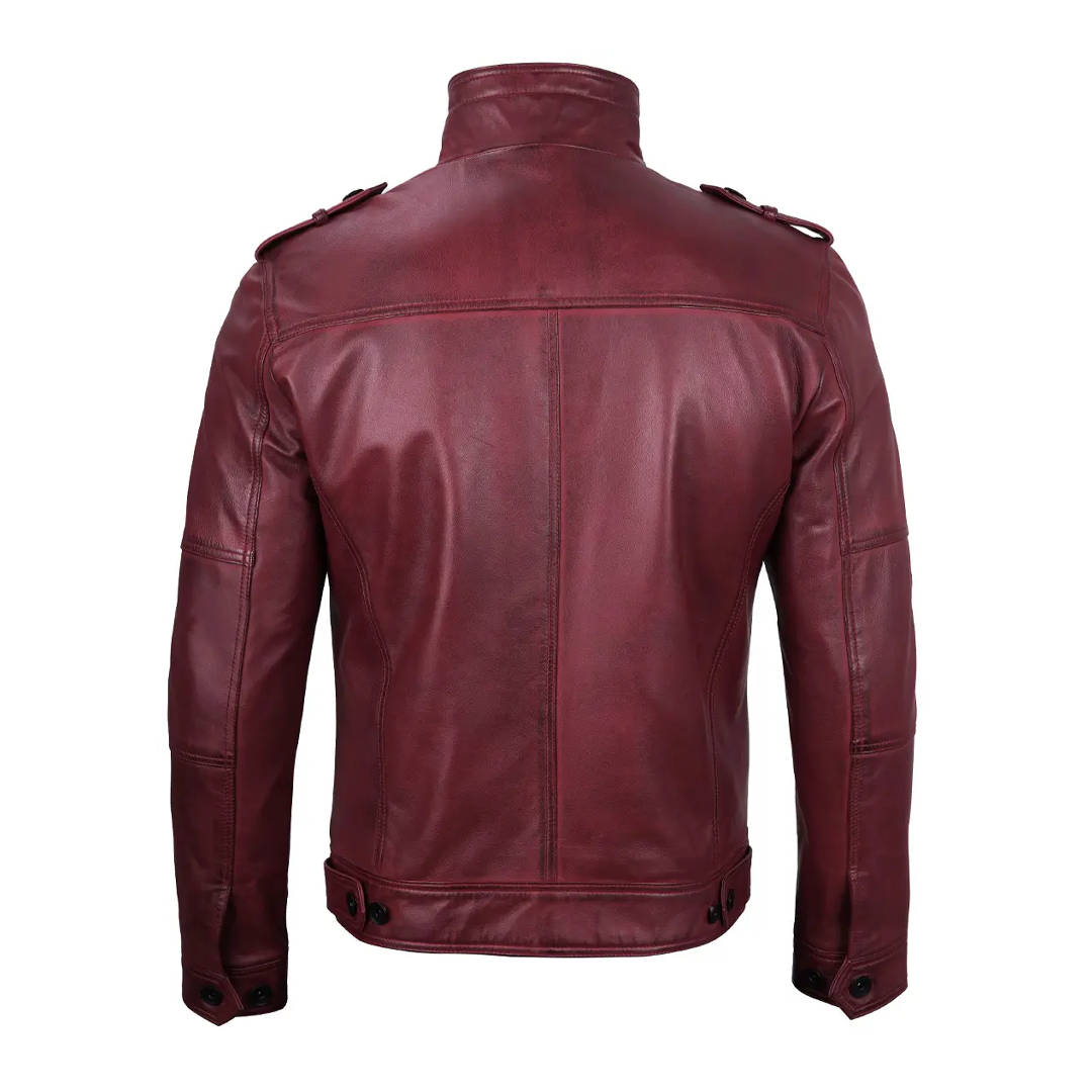 Men's Maroon Cognac Biker Leather Jacket