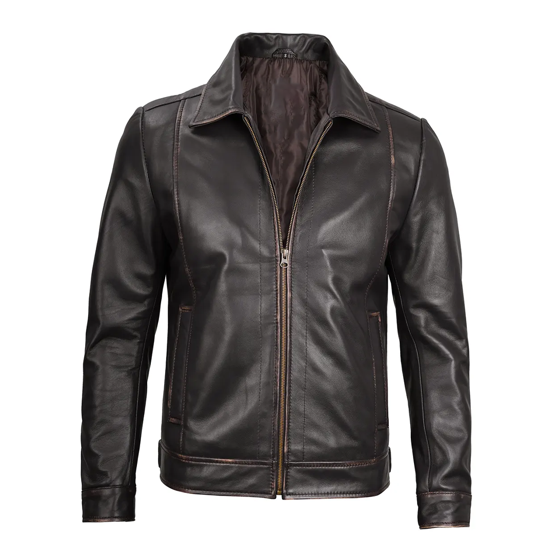 Men's Brown Vintage Rub Off Casual Leather Jacket