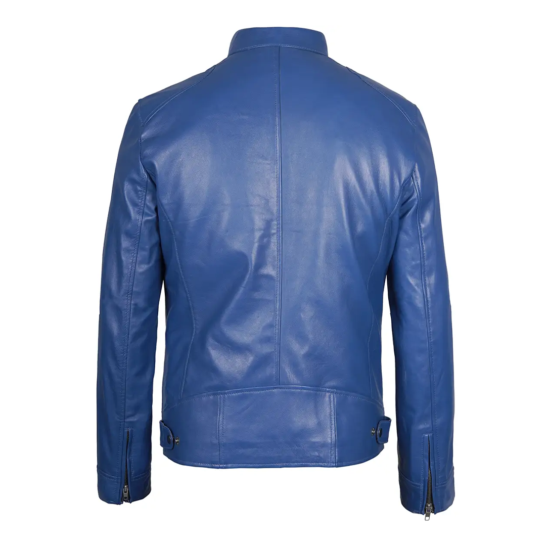 Men's Dodge Blue Biker Leather Jacket