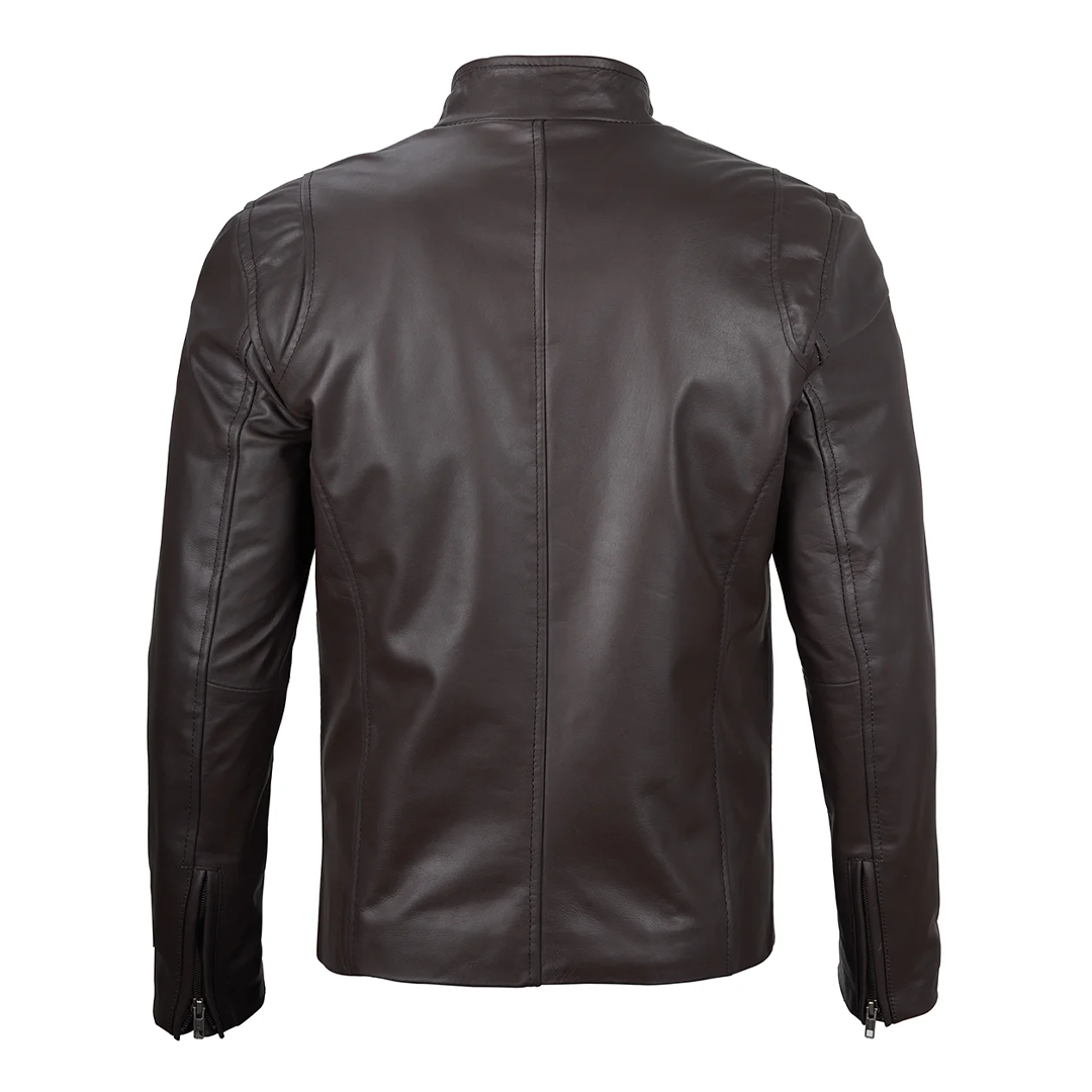 Men's Dark Brown Military Leather Jacket