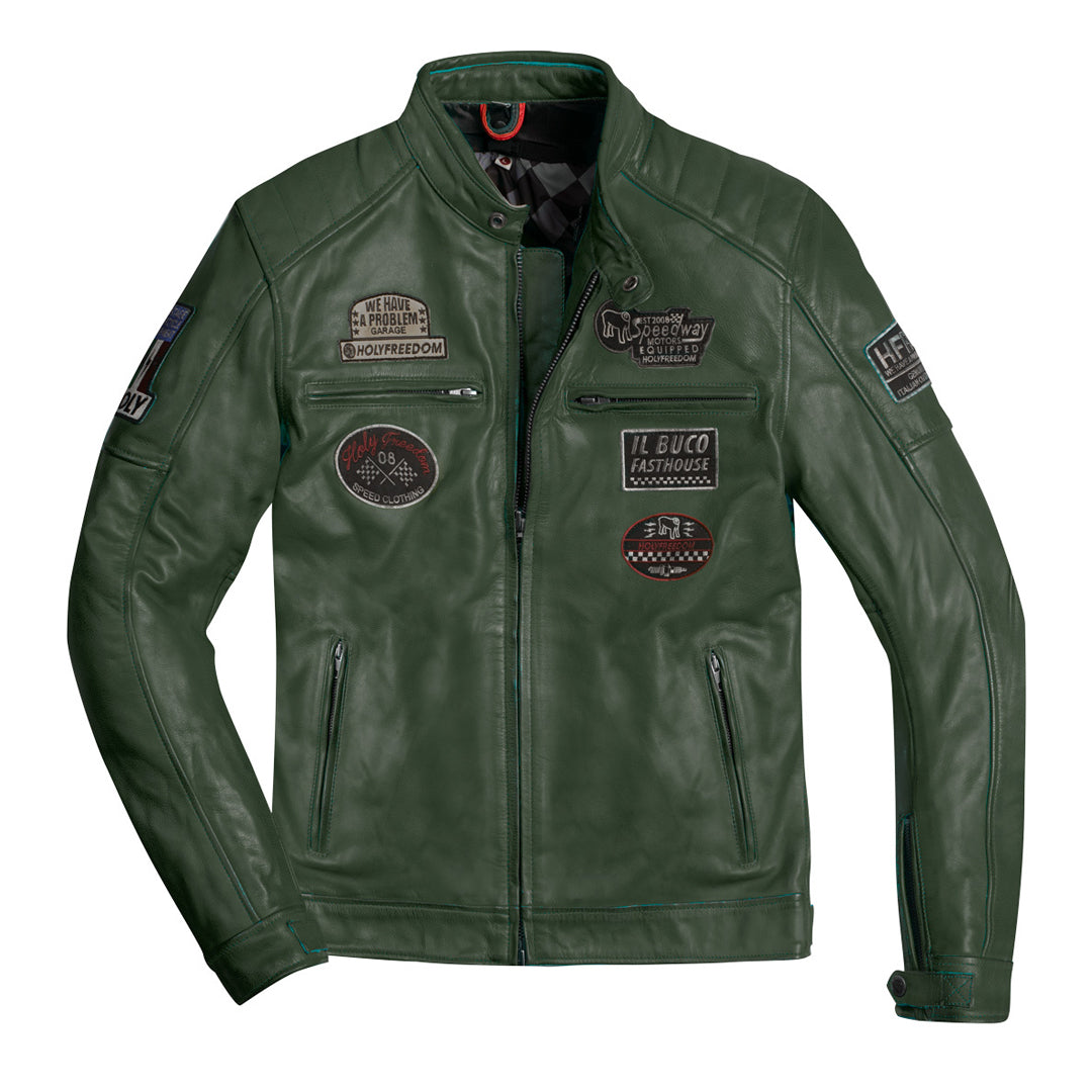 Men's Green HolyFreedom Zero Motorcycle Leather Jacket