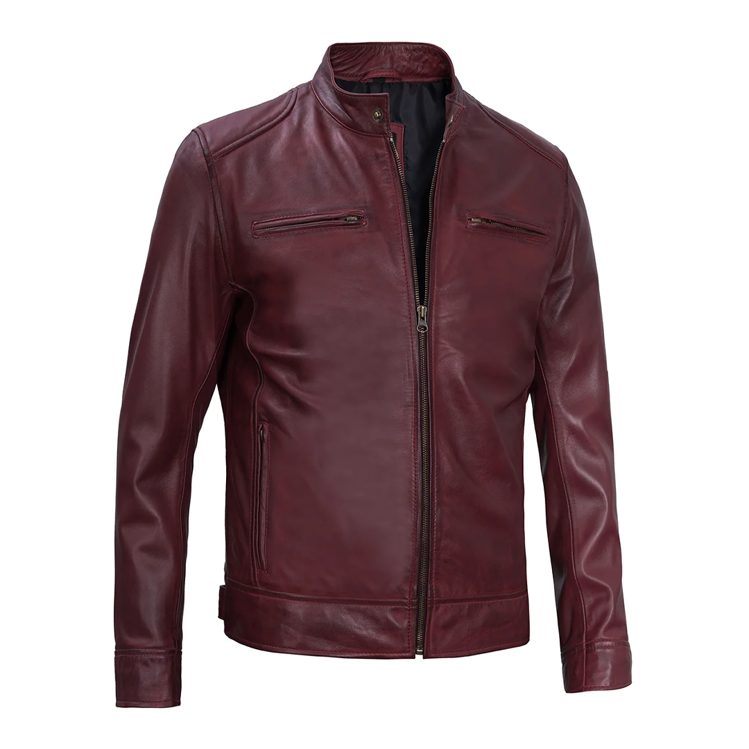 Men's Maroon Military Leather Jacket