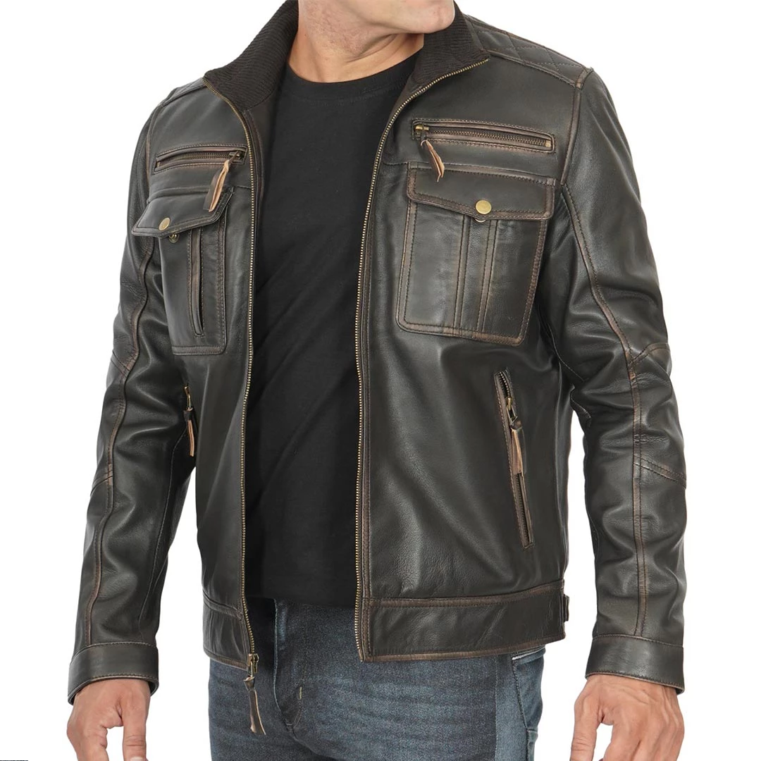 Men's Trucker Dark Brown Leather Jacket