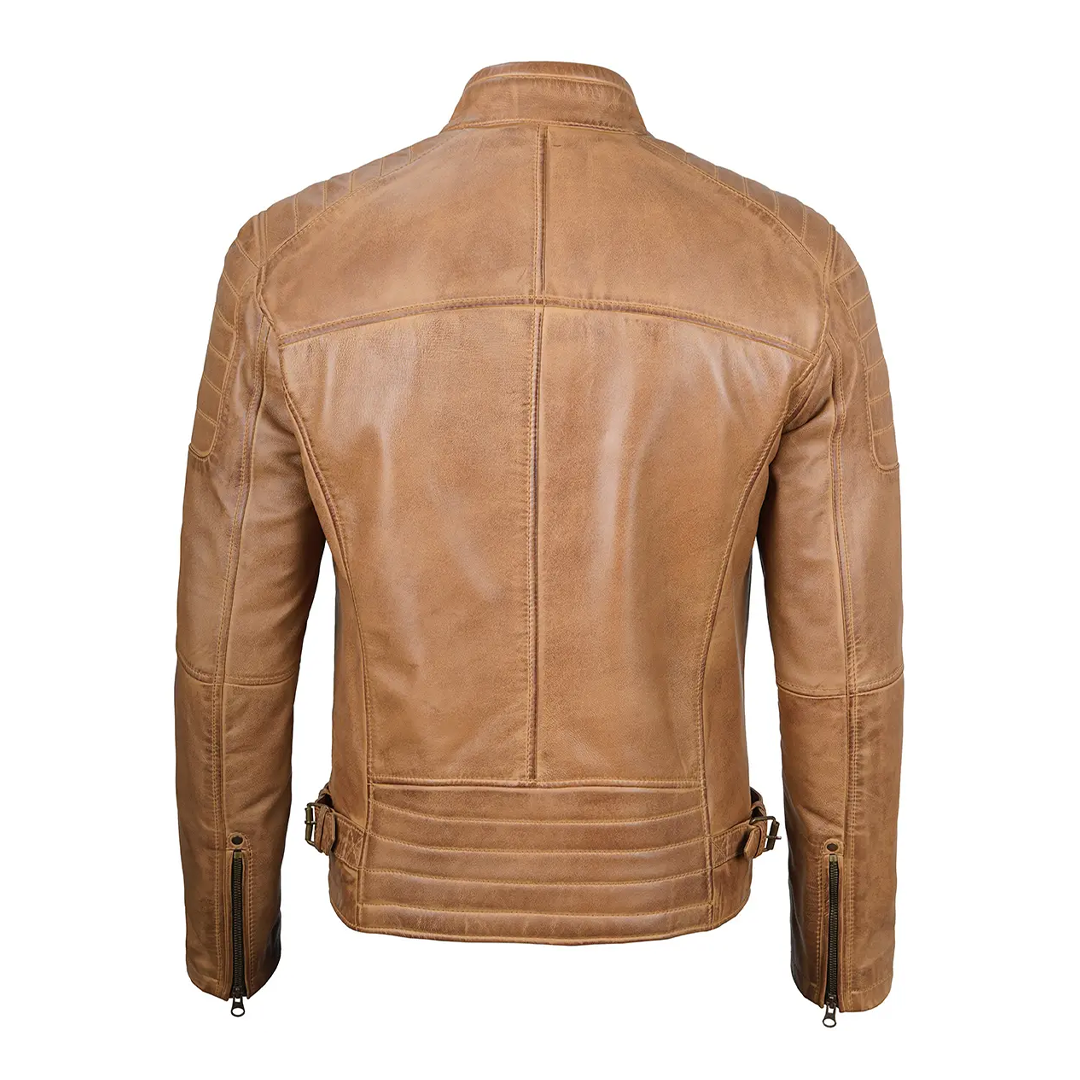 Men's Camel Brown Military Leather Jacket