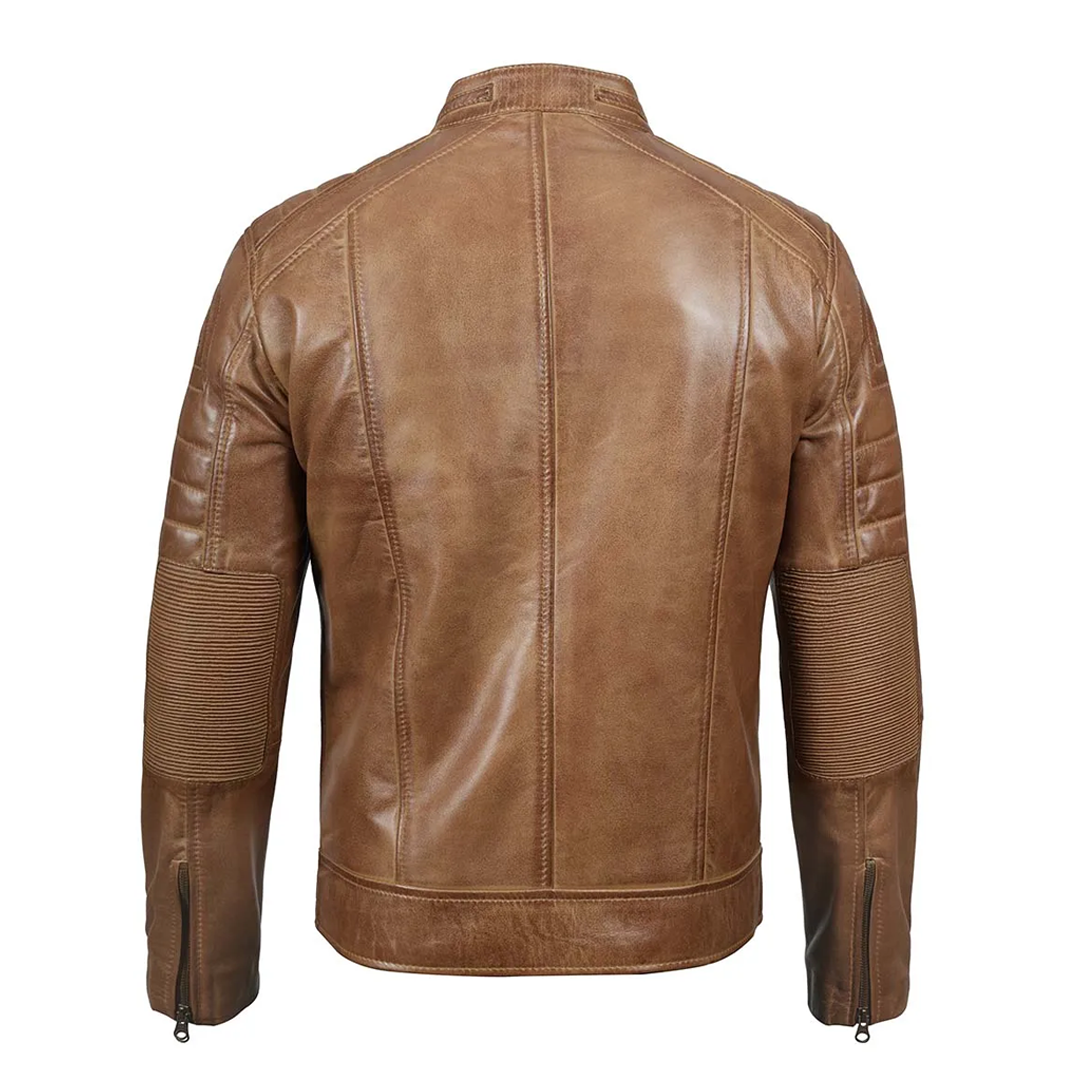 Men's Distressed Tan Real Leather Jacket