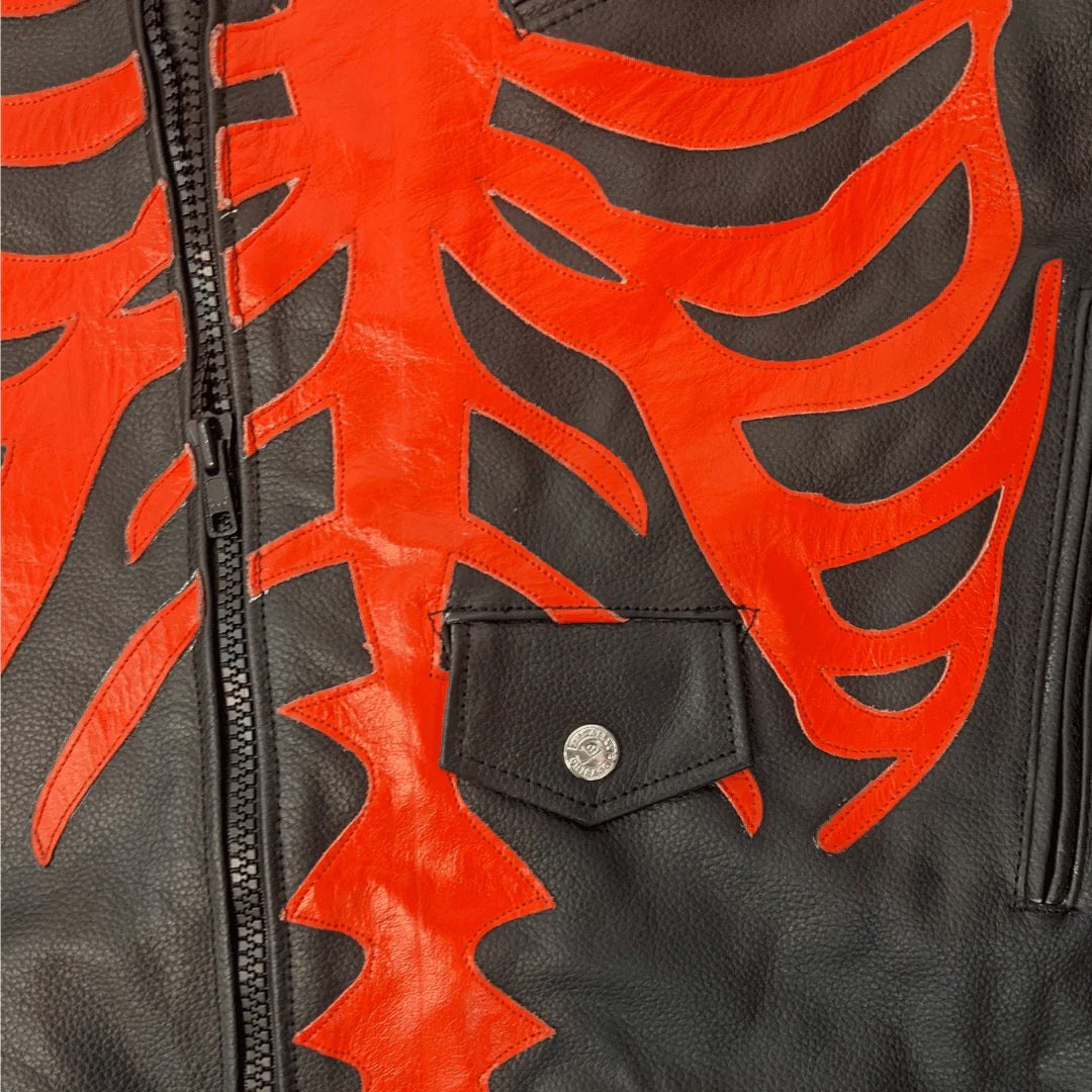 Red on Black Skeleton Bones Style Leather Jacket