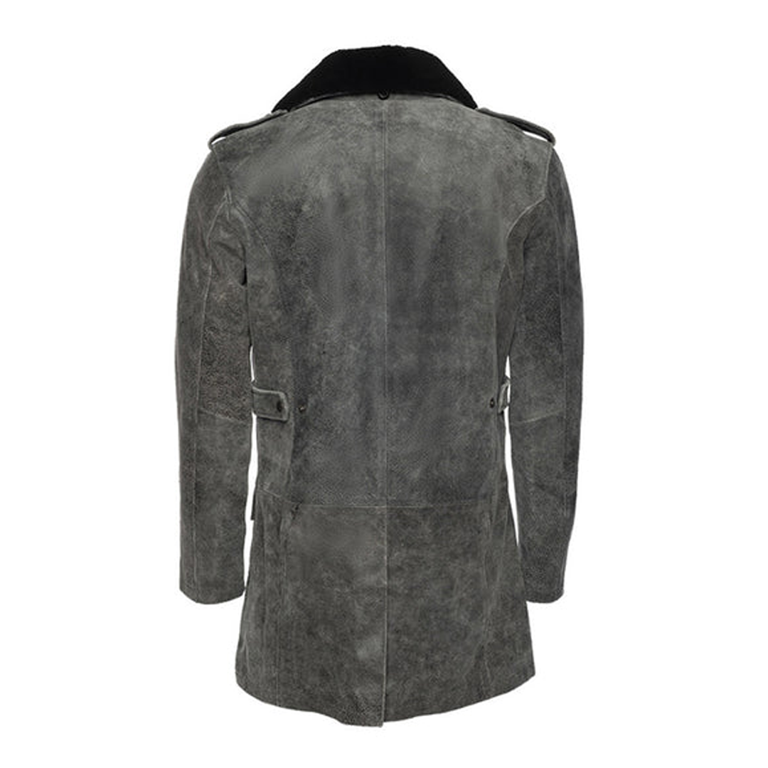 Grey Ryder Fur Collar Leather Coat