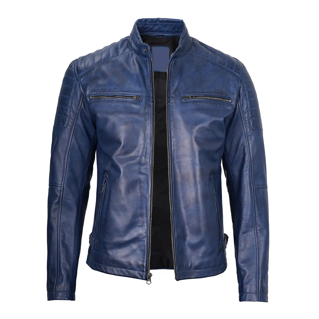 Men's Blue Military Leather Jacket