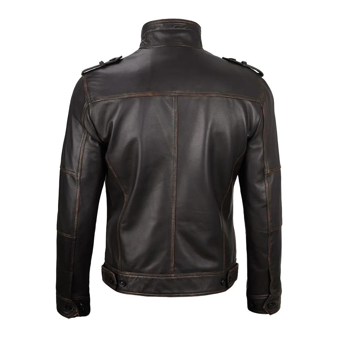 Men's Dark Brown Ruboff Biker Leather Jacket