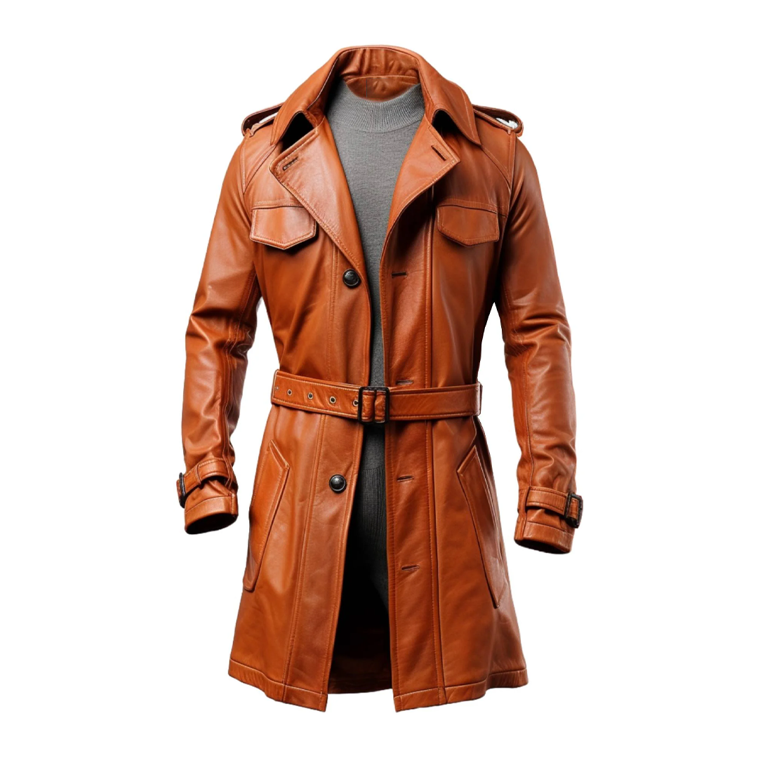 Tan Classic Long Real Leather Coat