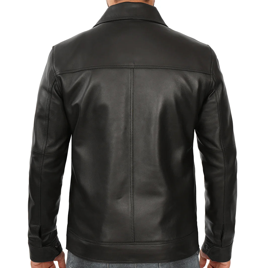 Men's Harrington Vintage Black Leather Jacket