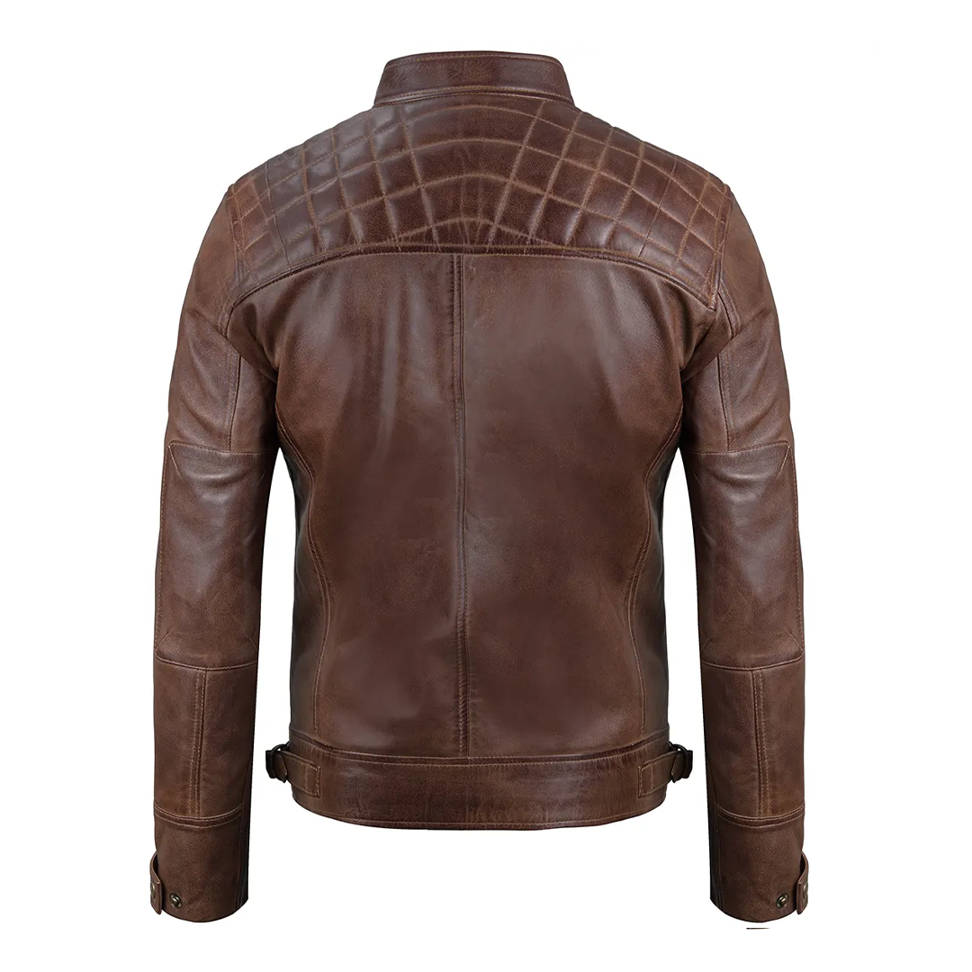 Men's Brown Chocolate Cafe Leather Motorcycle Jacket