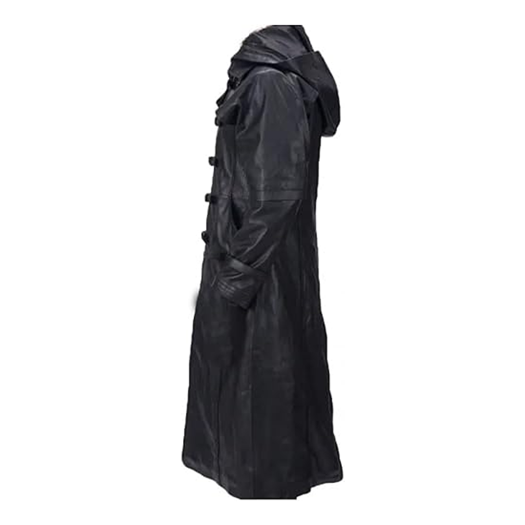 Black Hooded Goth Matrix Steampunk Long Leather Coat