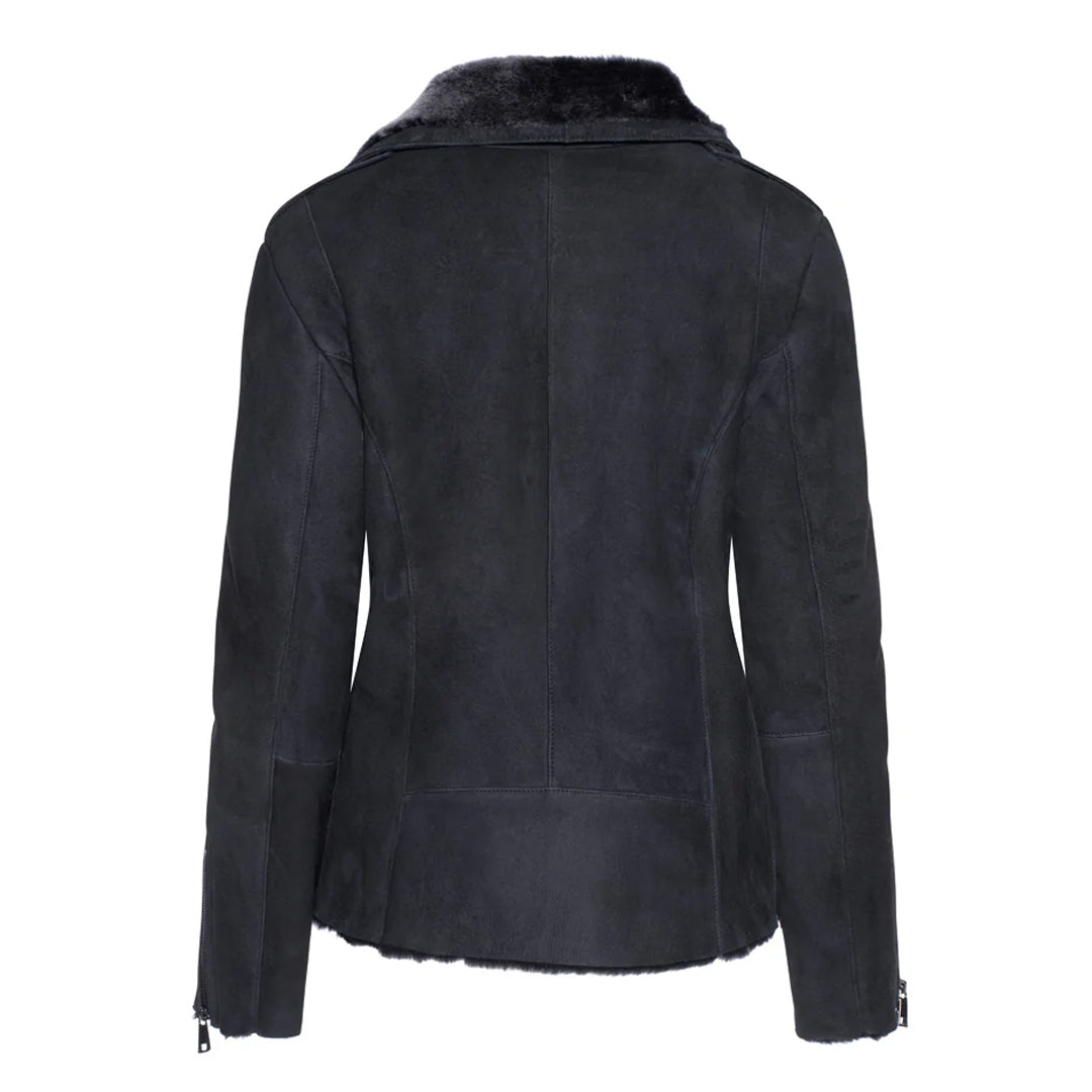 Women's Black Shearling Straight Moto Jacket