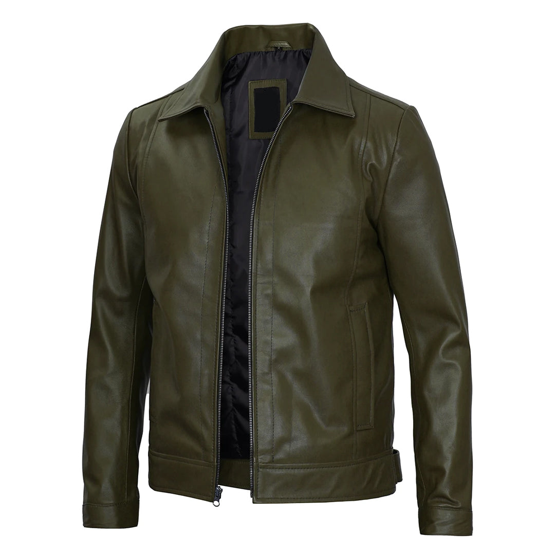 Men's Dark Green Harrington Leather Jacket