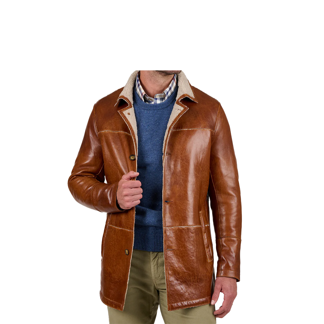 Brown Lamb Sherpa Lining Leather Coat