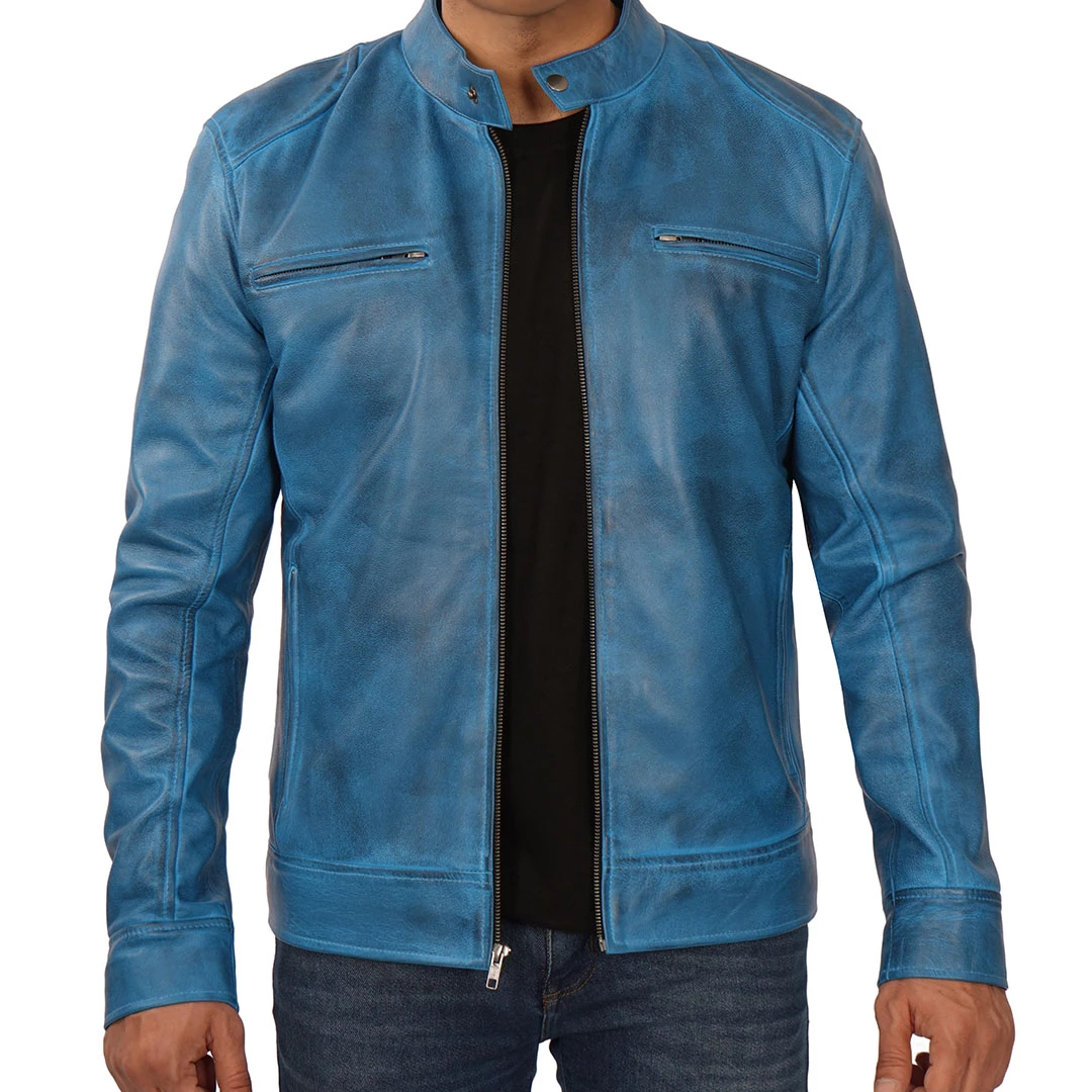 Men's Dodge Blue Leather Jacket