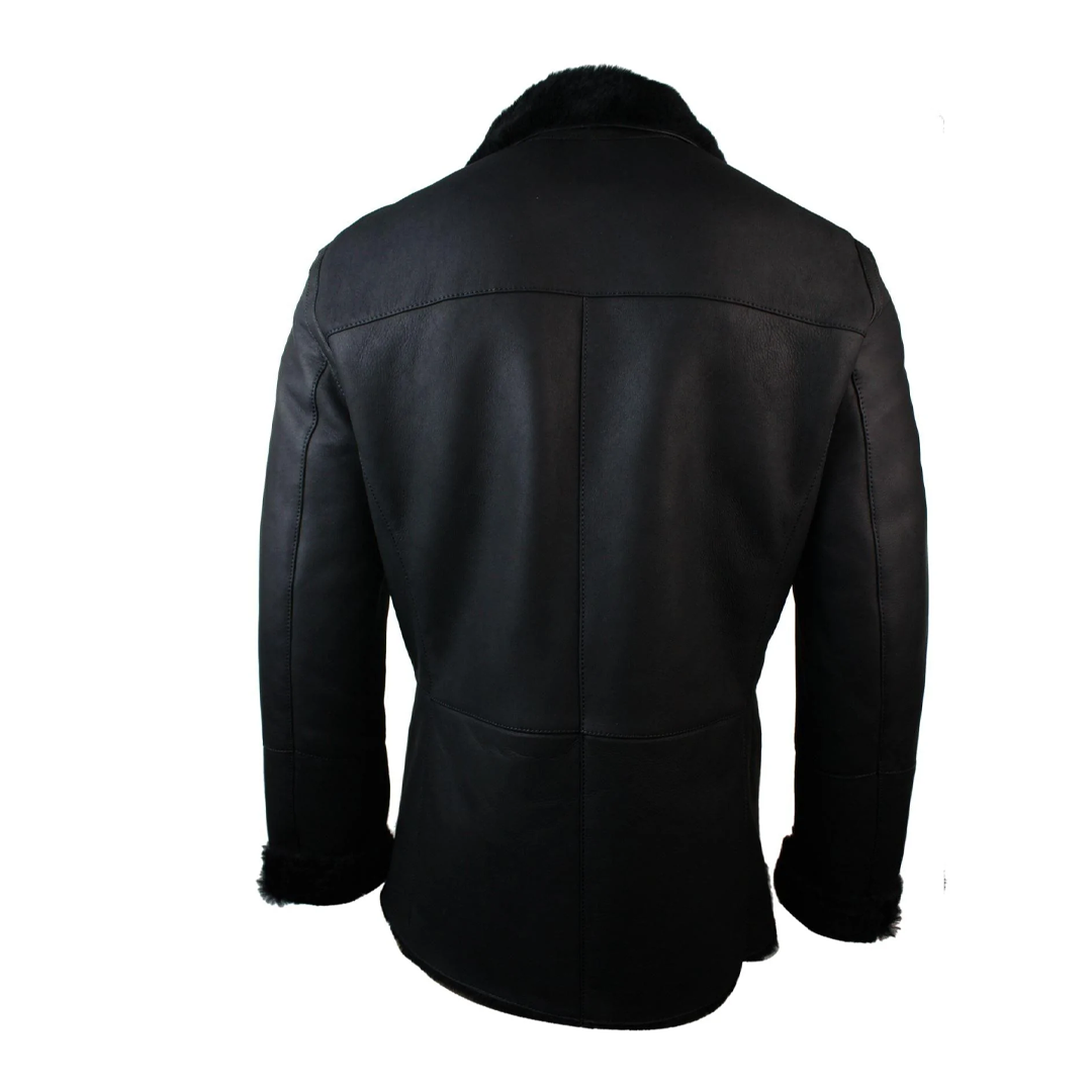 Black German Double Breasted Leather Coat