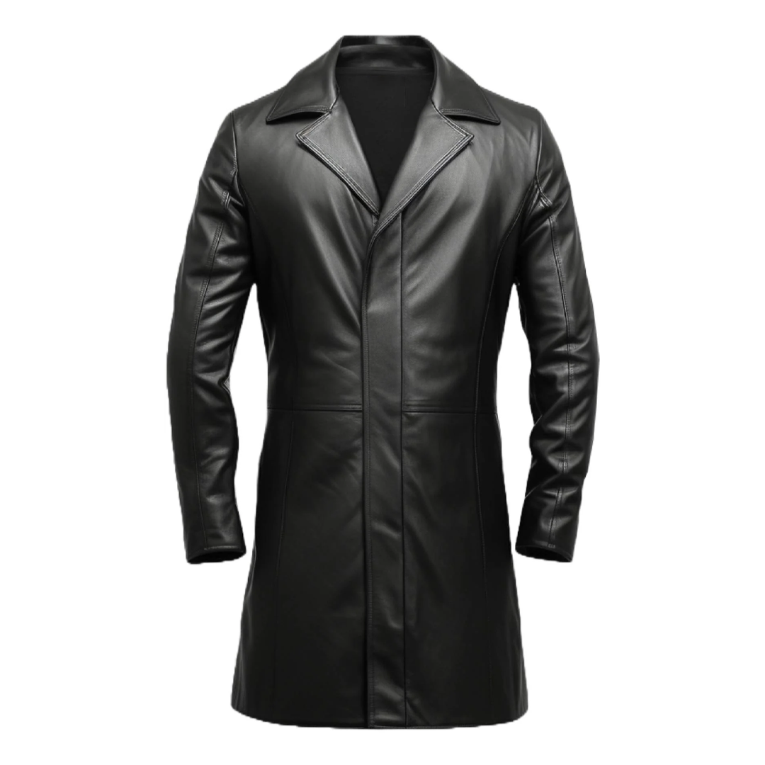 Black Classic Long Leather Coat