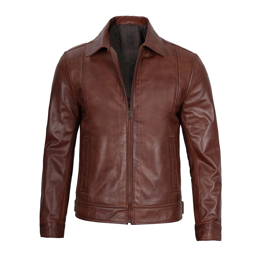 Men's Reeves Harrington Brown Real Leather Jacket