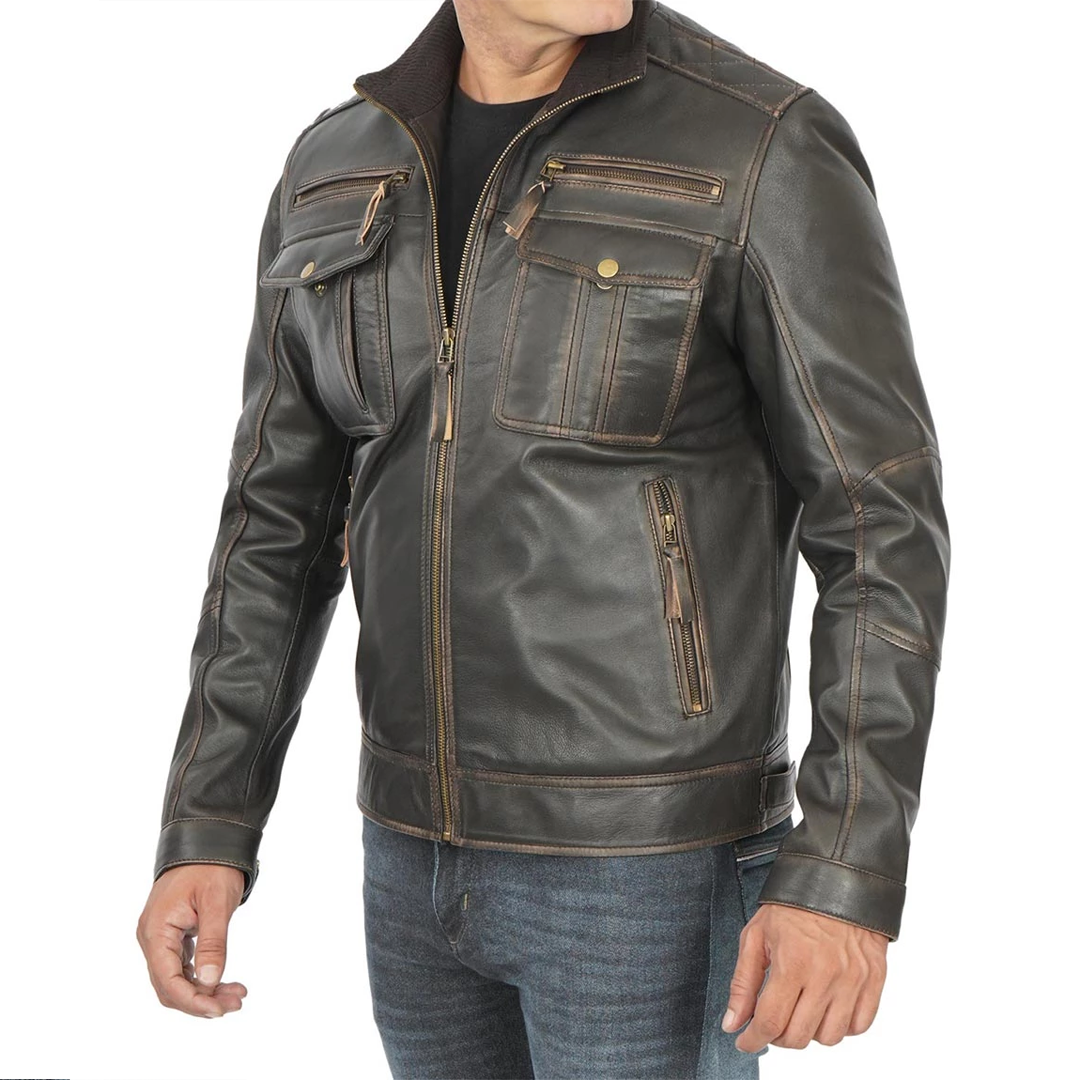 Men's Trucker Dark Brown Leather Jacket