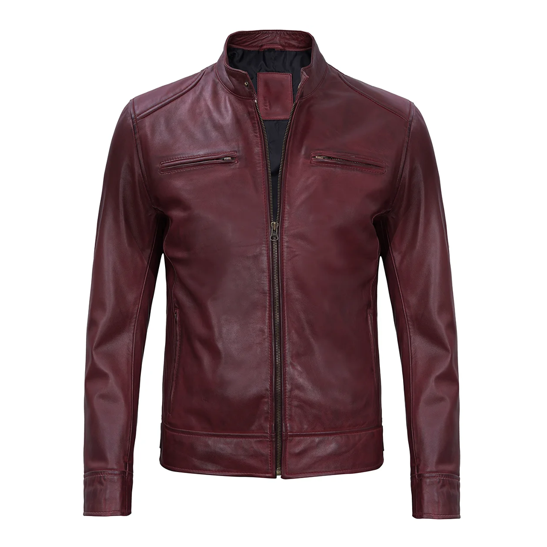 Men's Maroon Military Leather Jacket