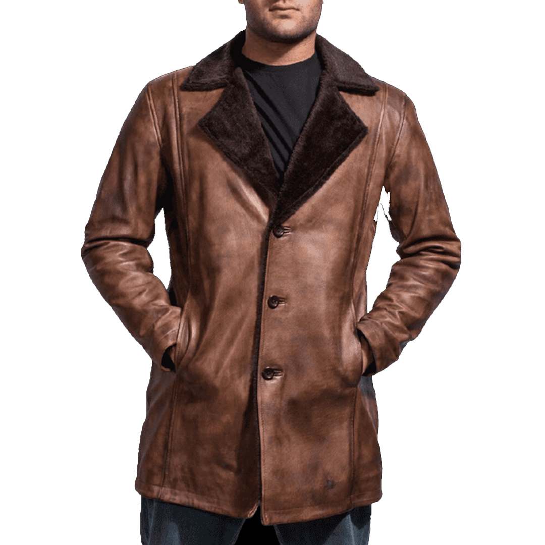 Brown Real Leather Long Coat