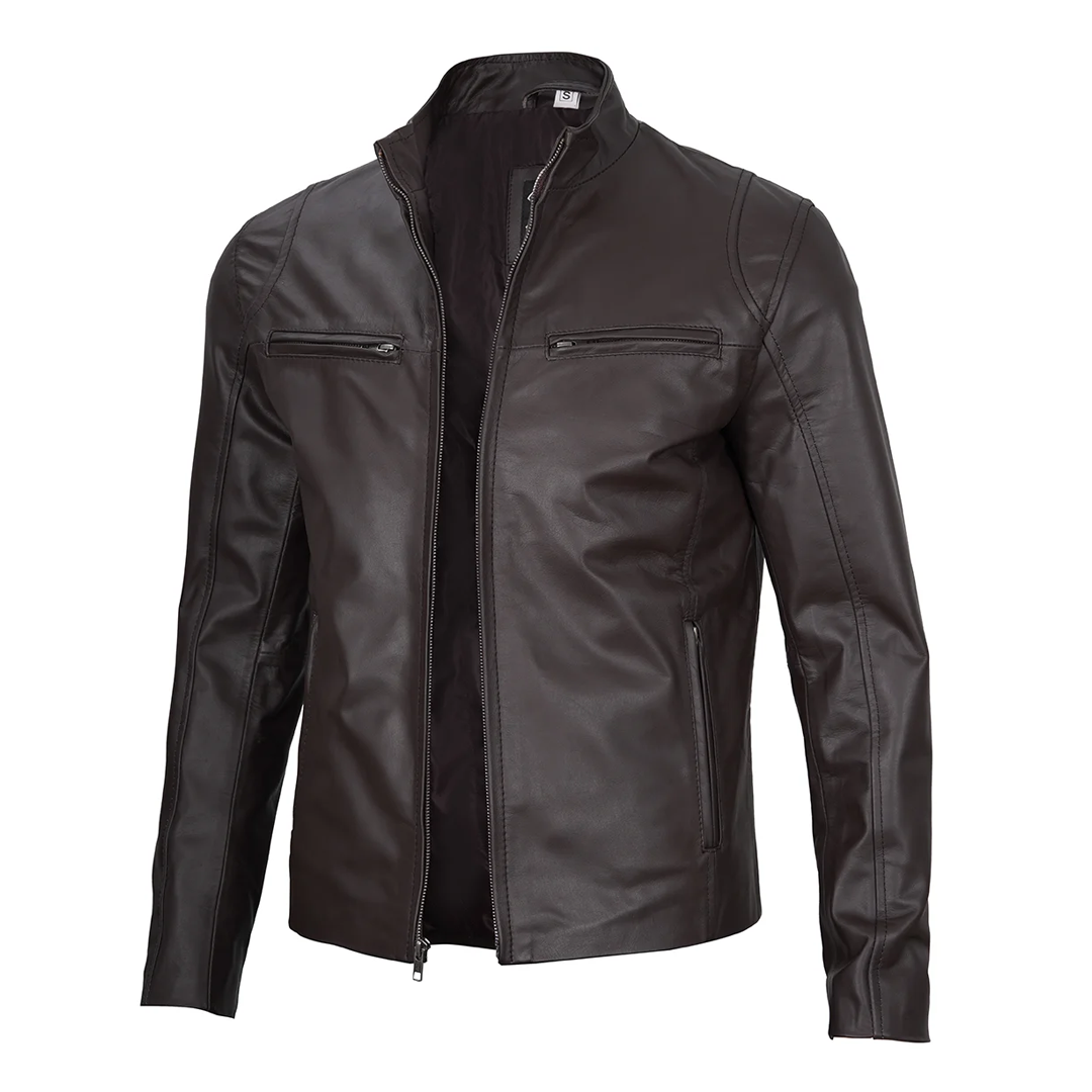 Men's Dark Brown Military Leather Jacket