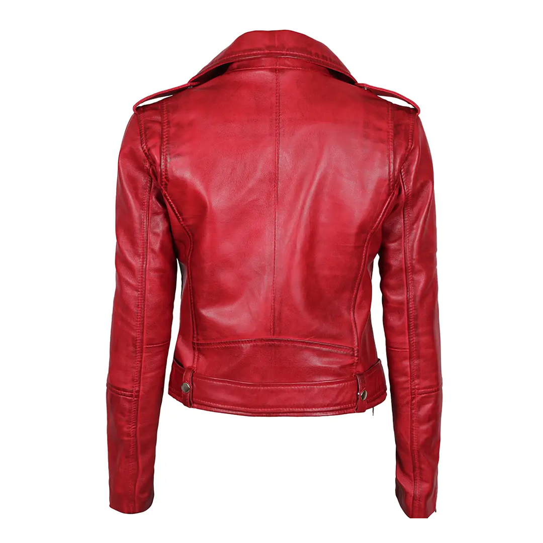 Women's Red Margaret Biker Leather Jacket