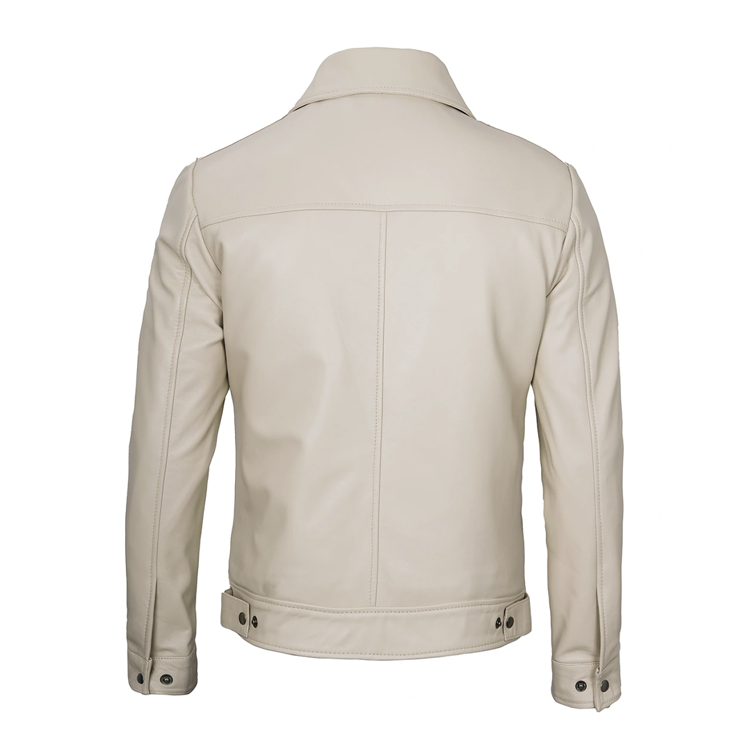 Men's Beige Harrington Real Leather Jacket