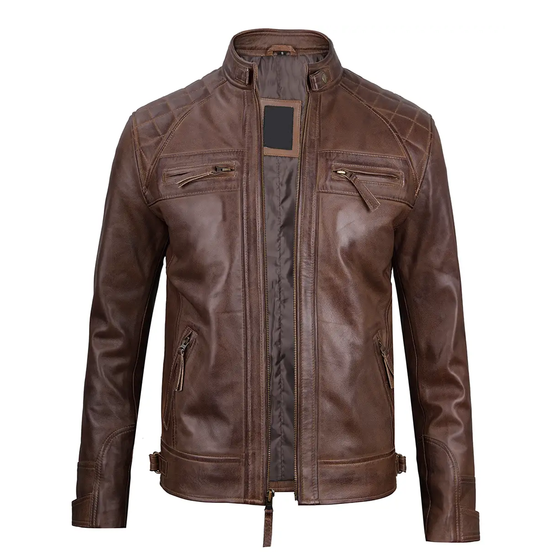 Men's Brown Chocolate Cafe Leather Motorcycle Jacket