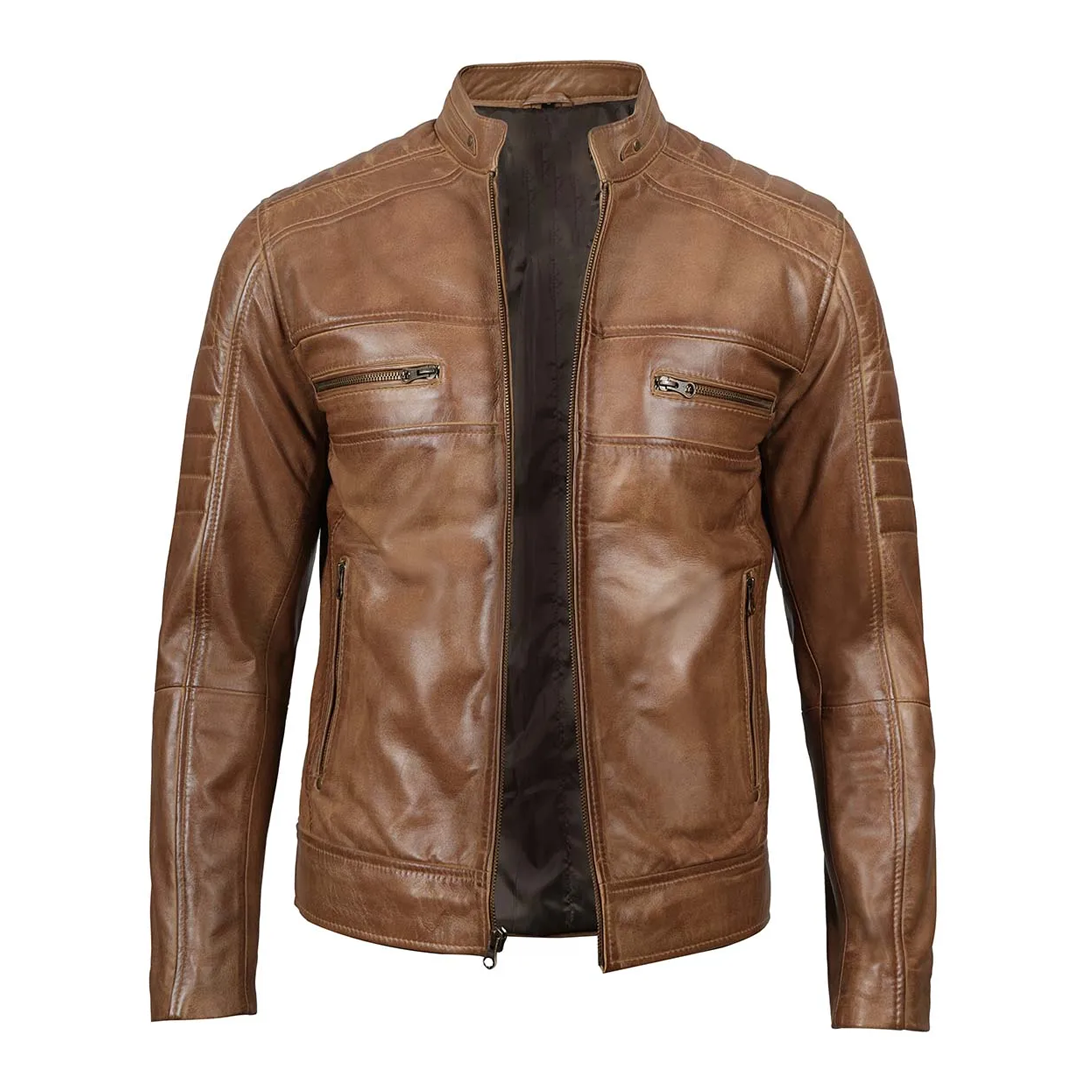 Men's Distressed Tan Real Leather Jacket