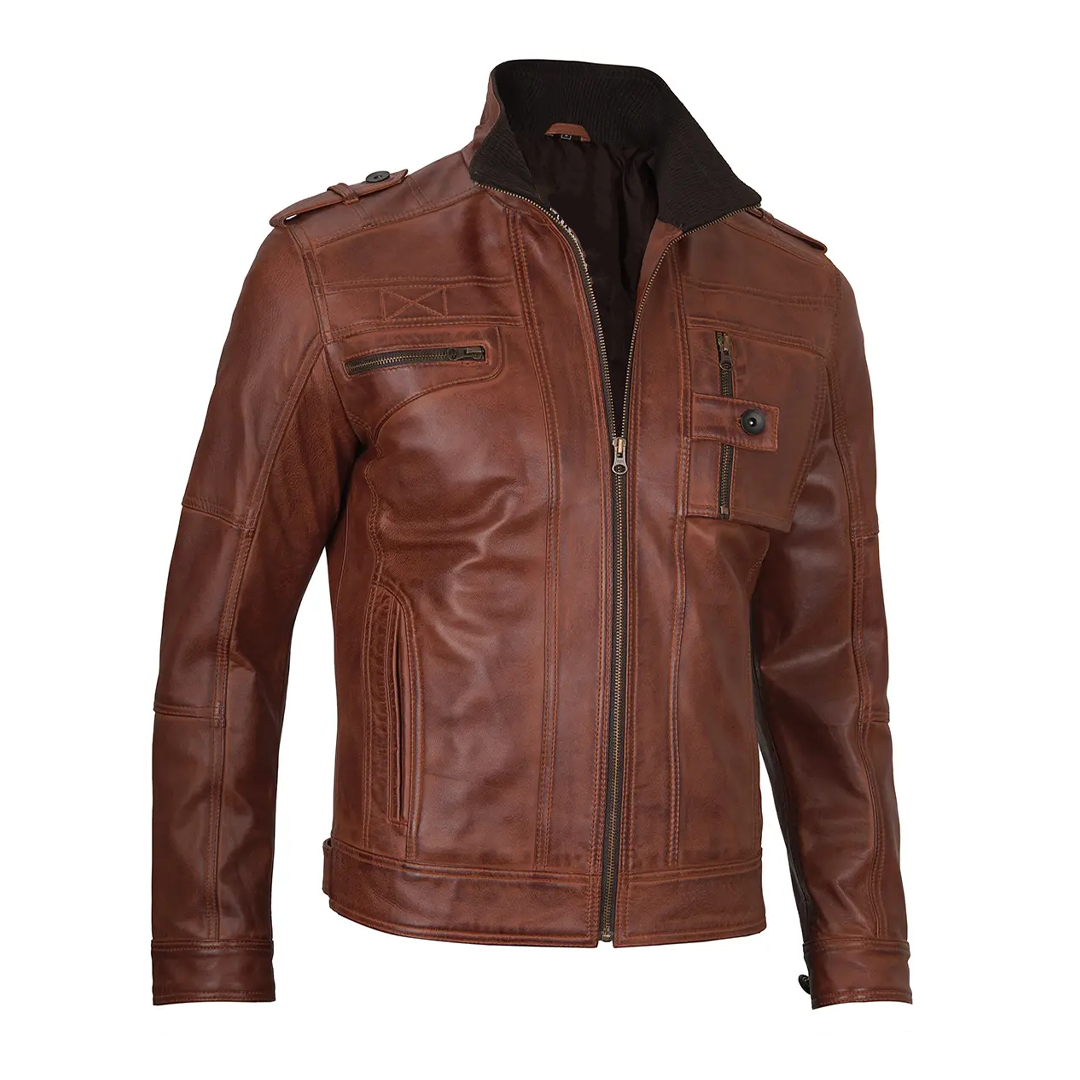 Men's Brown Cognac Biker Leather Jacket