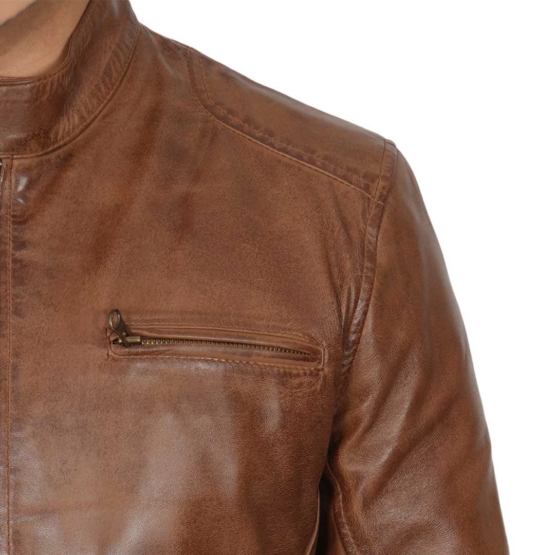 Men's Chocolate Brown Biker Leather Jacket