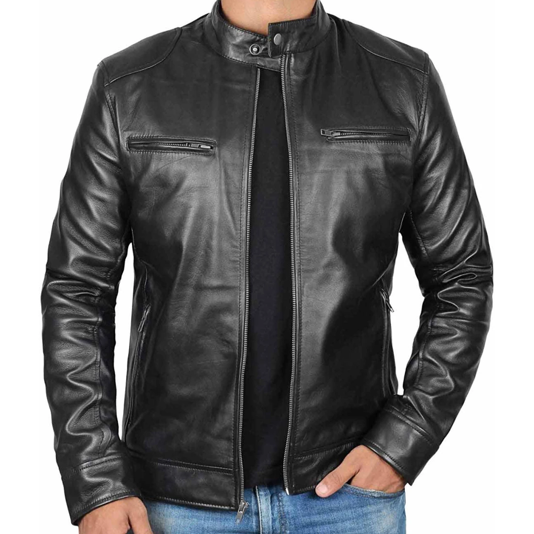 Men's Dodge Black Leather Biker Jacket