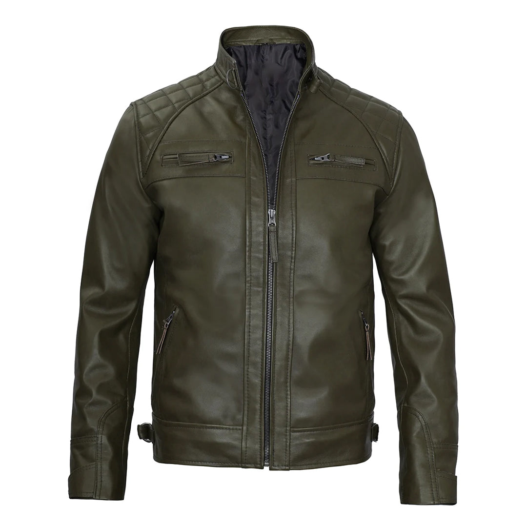 Men's Classic Dark Green Real Leather Jacket