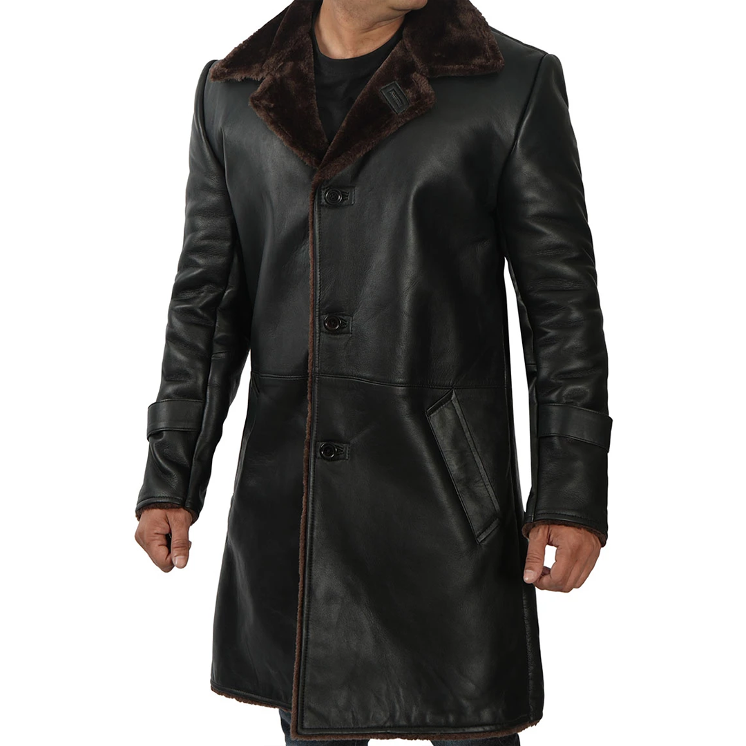 Black Long Real Shearling Leather Coat