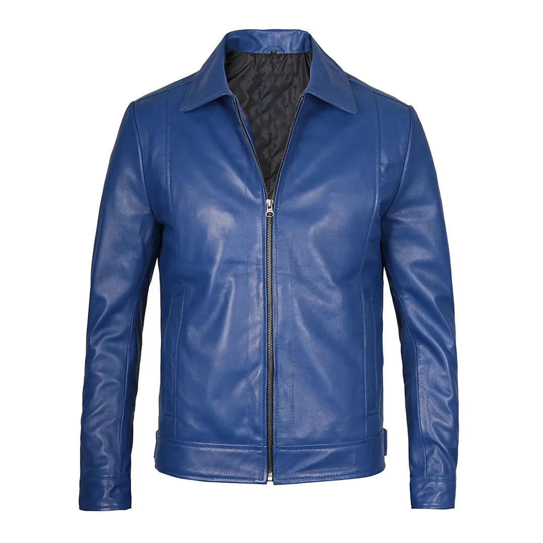 Men's Blue Harrington Real Leather Jacket