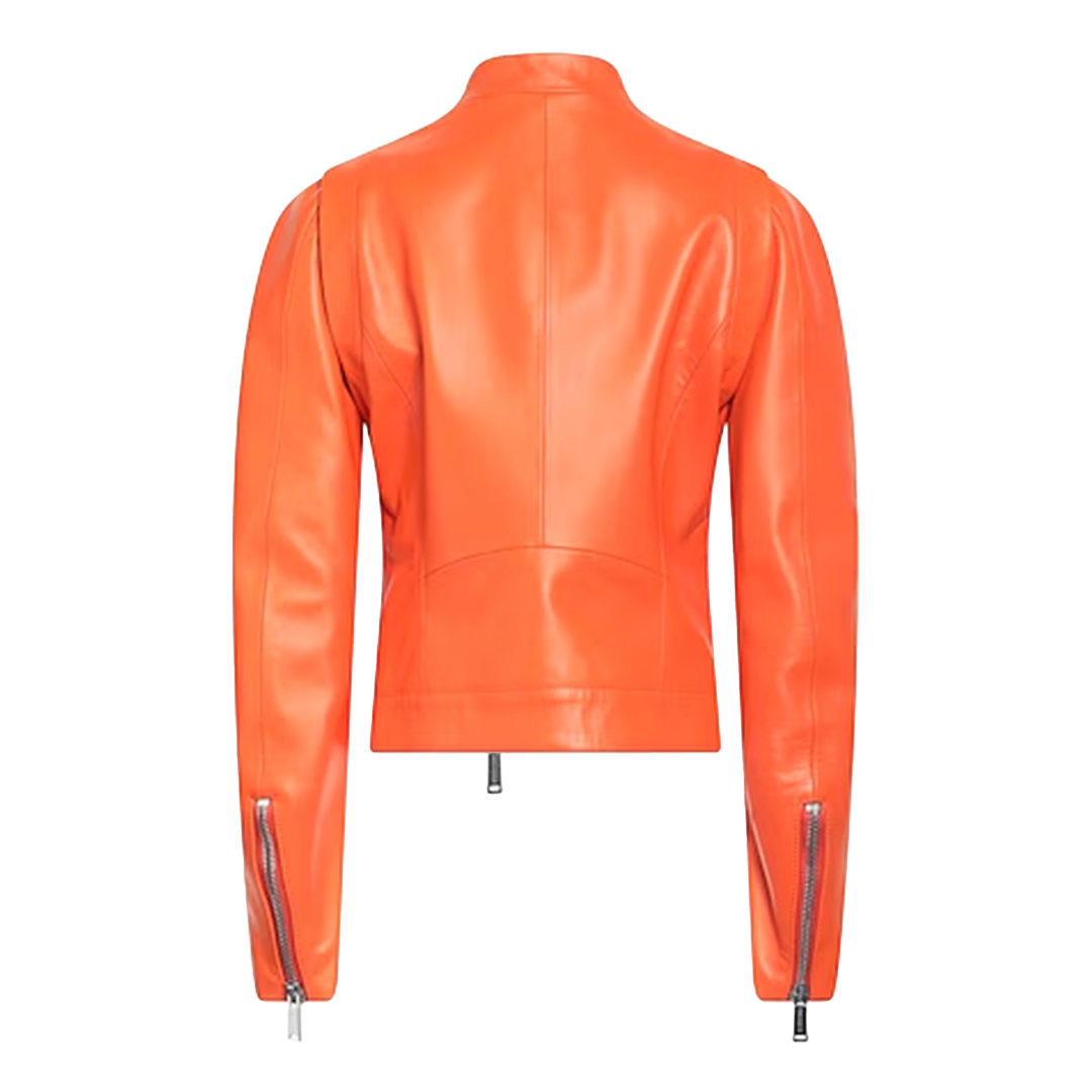 Women's Orange Donna Biker Leather Jacket