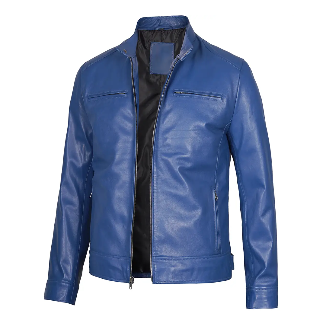 Men's Dodge Blue Biker Leather Jacket