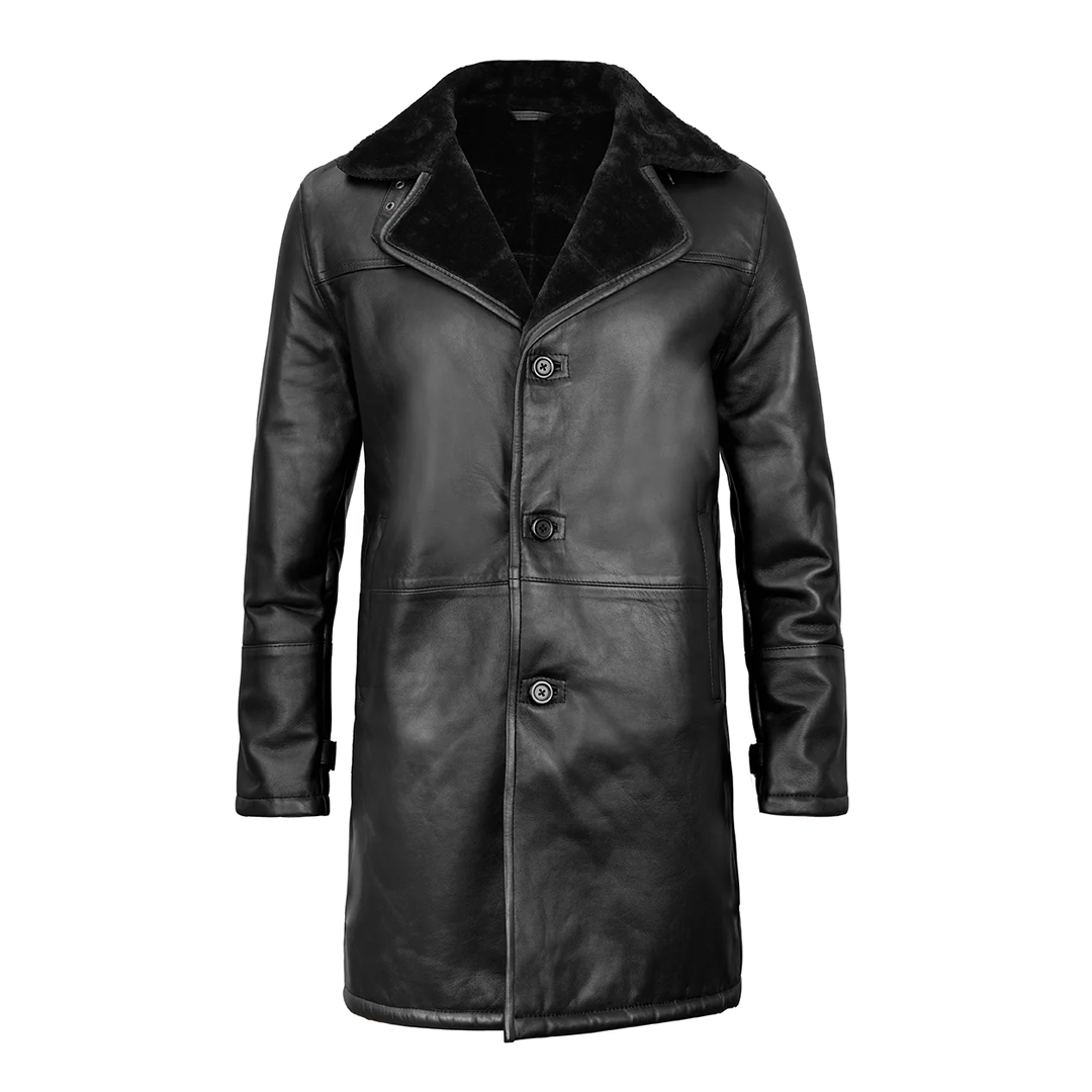 Black Long Shearling Leather Coat